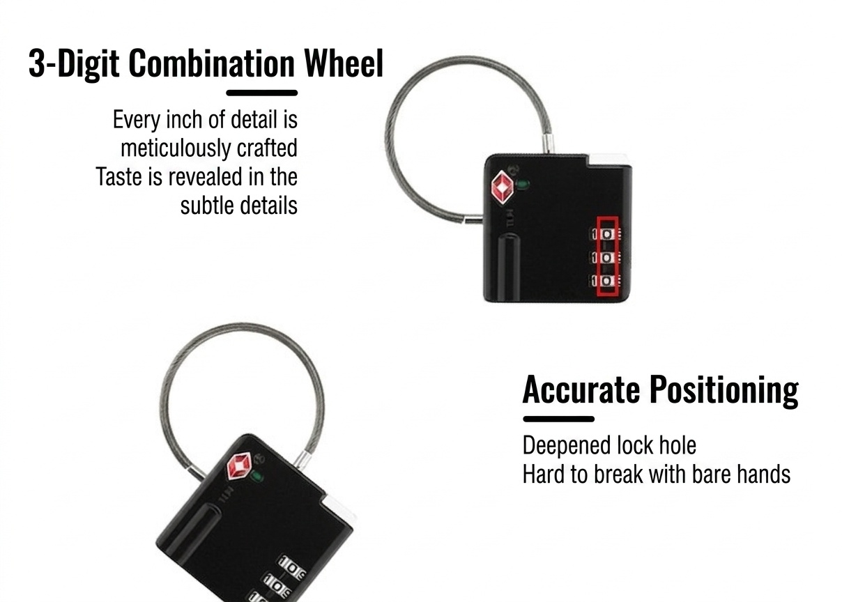 Flexible Cable TSA Approved Luggage Lock, 3-Digit Combination Security Padlock, Zinc Alloy Body for Travel Suitcase, Gym Locker, Backpack
