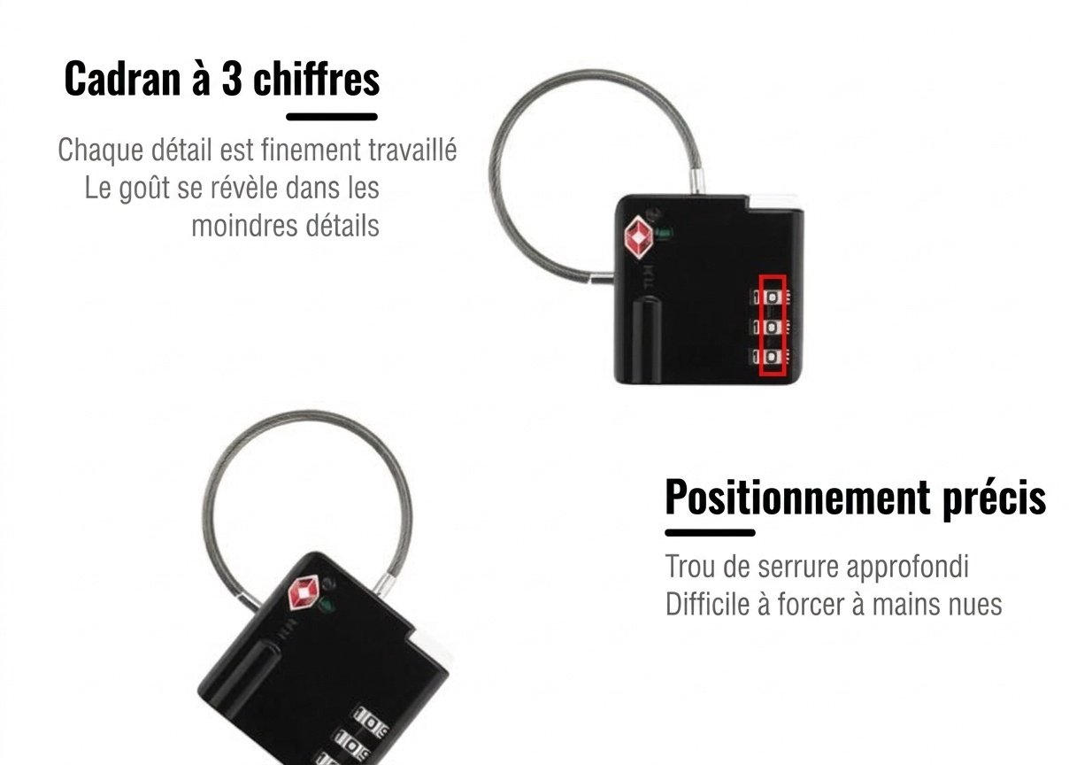 Cadenas de bagage à câble flexible homologué TSA, cadenas de sécurité à combinaison 3 chiffres, corps en alliage de zinc pour valise, casier de salle de sport, sac à dos