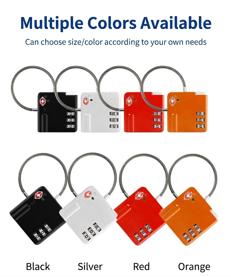 Flexible Cable TSA Approved Luggage Lock, 3-Digit Combination Security Padlock, Zinc Alloy Body for Travel Suitcase, Gym Locker, Backpack