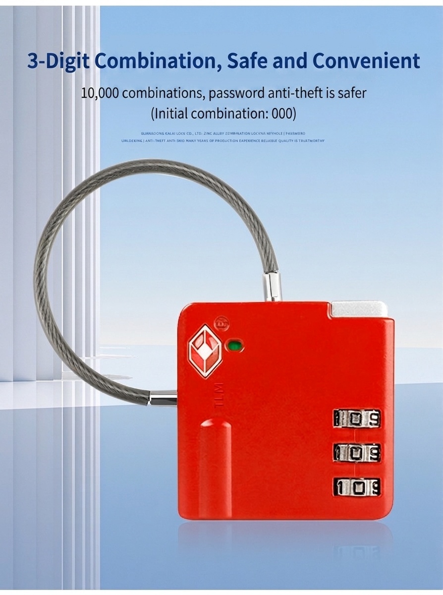 Flexible Cable TSA Approved Luggage Lock, 3-Digit Combination Security Padlock, Zinc Alloy Body for Travel Suitcase, Gym Locker, Backpack