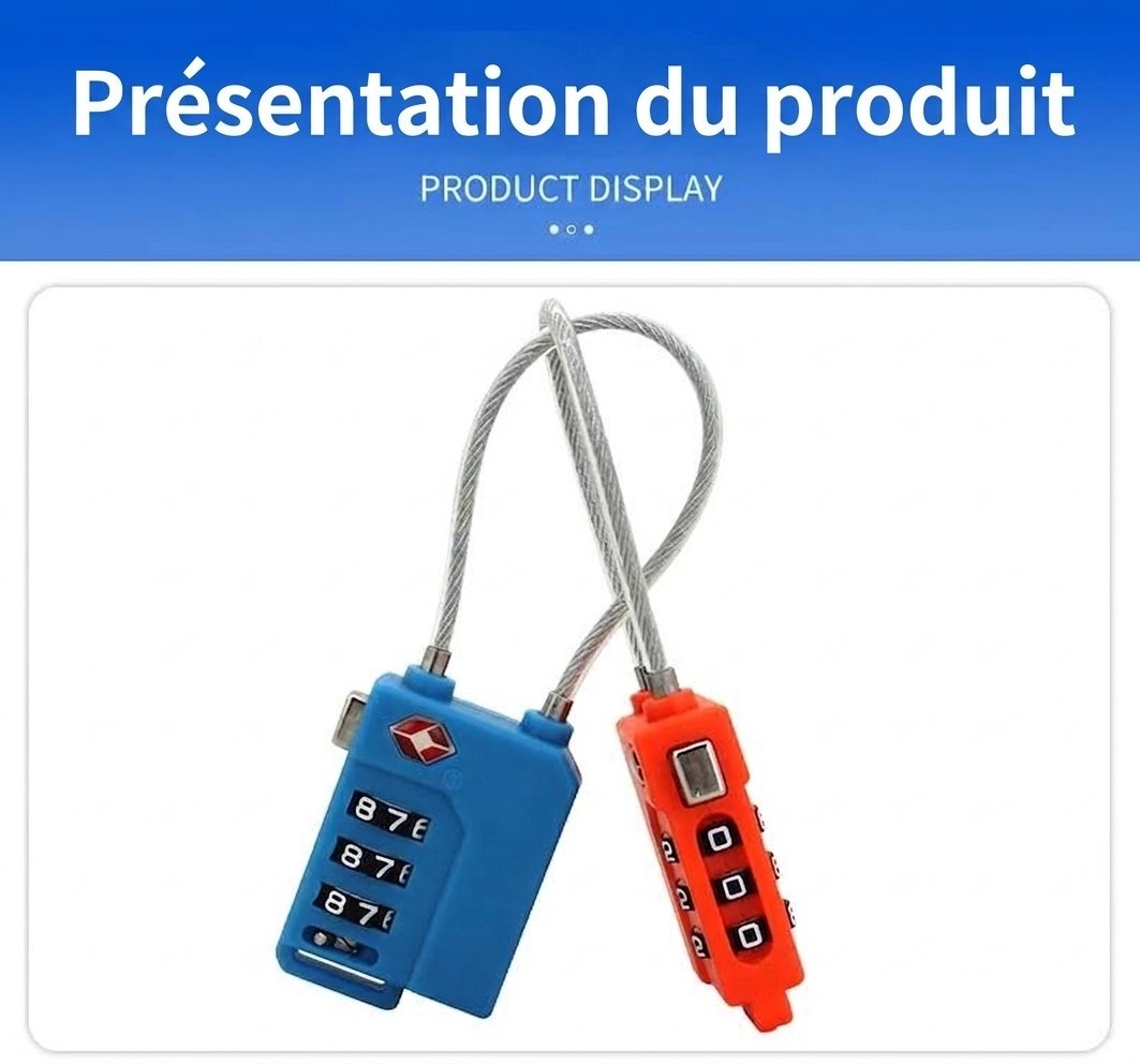 Cadenas à combinaison à 3 chiffres homologué TSA pour bagages, cadenas de sécurité de voyage aux couleurs vives, fil d'acier flexible pour sac à dos, valise, casier