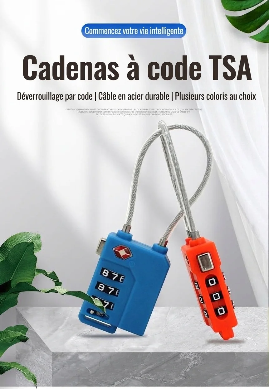 Cadenas à combinaison à 3 chiffres homologué TSA pour bagages, cadenas de sécurité de voyage aux couleurs vives, fil d'acier flexible pour sac à dos, valise, casier