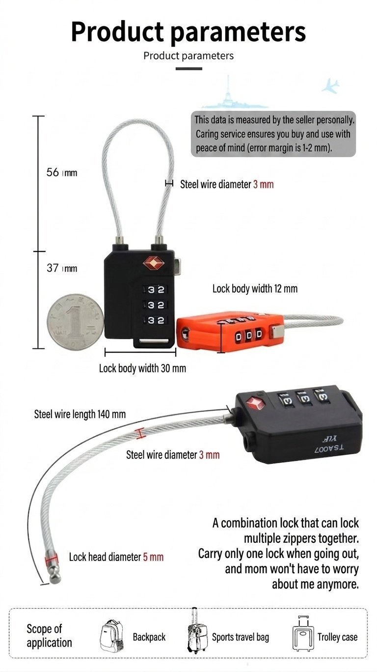 Cadenas à combinaison à 3 chiffres homologué TSA pour bagages, cadenas de sécurité de voyage aux couleurs vives, fil d'acier flexible pour sac à dos, valise, casier