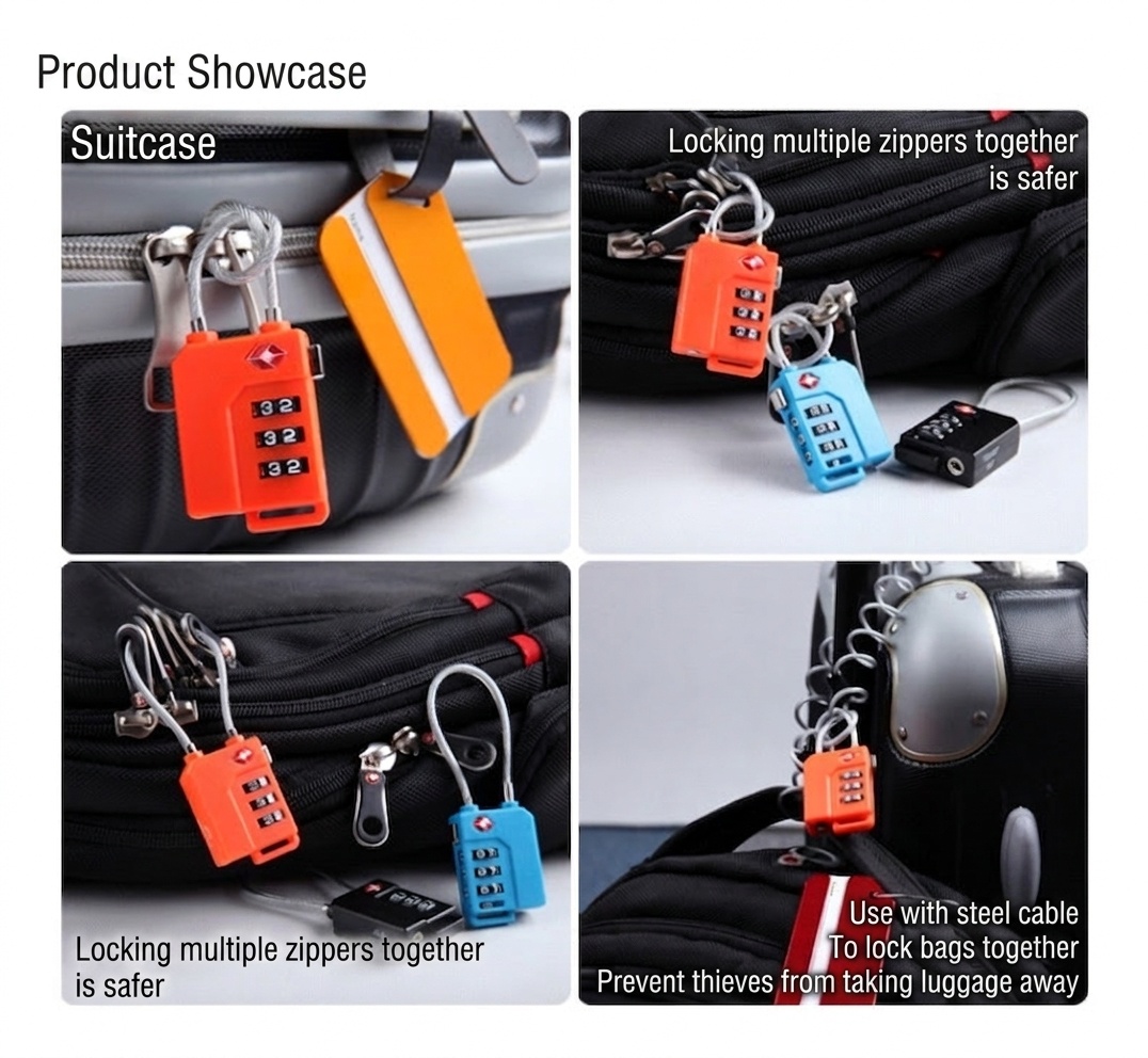TSA Approved 3-Digit Combination Cable Locks for Luggage, Vibrant Color Travel Security Padlock, Flexible Steel Wire for Backpack, Suitcase, Locker