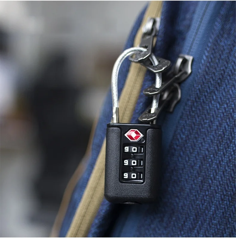 Cadenas de voyage léger à combinaison 3 chiffres, homologué TSA, anse en fil d'acier inoxydable, cadenas de sécurité réinitialisable pour bagages et sacs à dos