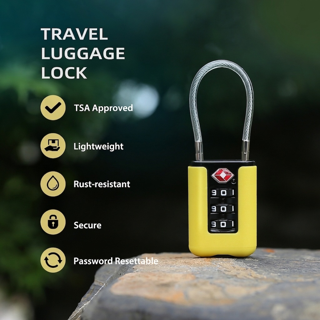 Lightweight TSA Approved 3-Dial Combination Travel Lock, Rust-Resistant Steel Wire Shackle, Resettable Security Padlock for Luggage, Backpack