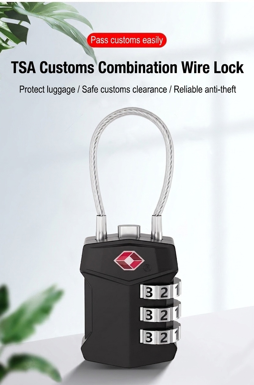 TSA Approved 3-Digit Combination Travel Lock, Zinc Alloy Body with Flexible Steel Cable, Resettable Security Padlock for Luggage, Gym Bag, Suitcase