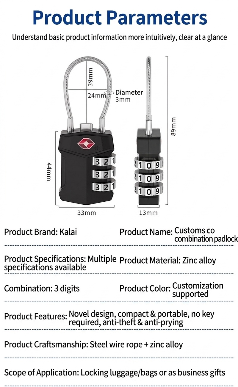 TSA Approved 3-Digit Combination Travel Lock, Zinc Alloy Body with Flexible Steel Cable, Resettable Security Padlock for Luggage, Gym Bag, Suitcase
