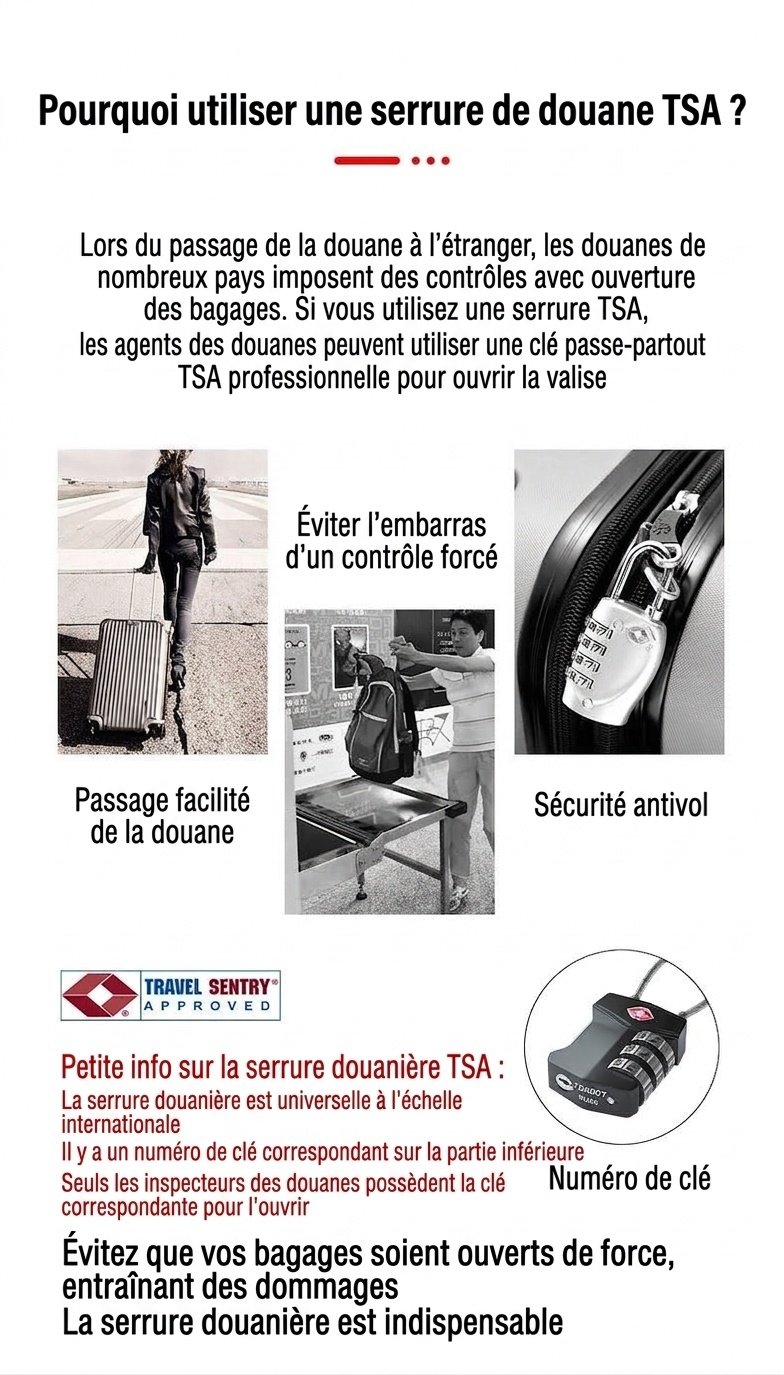 Cadenas de voyage à combinaison 3 chiffres homologué TSA, corps en alliage de zinc avec câble en acier flexible, cadenas de sécurité réinitialisable pour bagages, sac de sport, valise