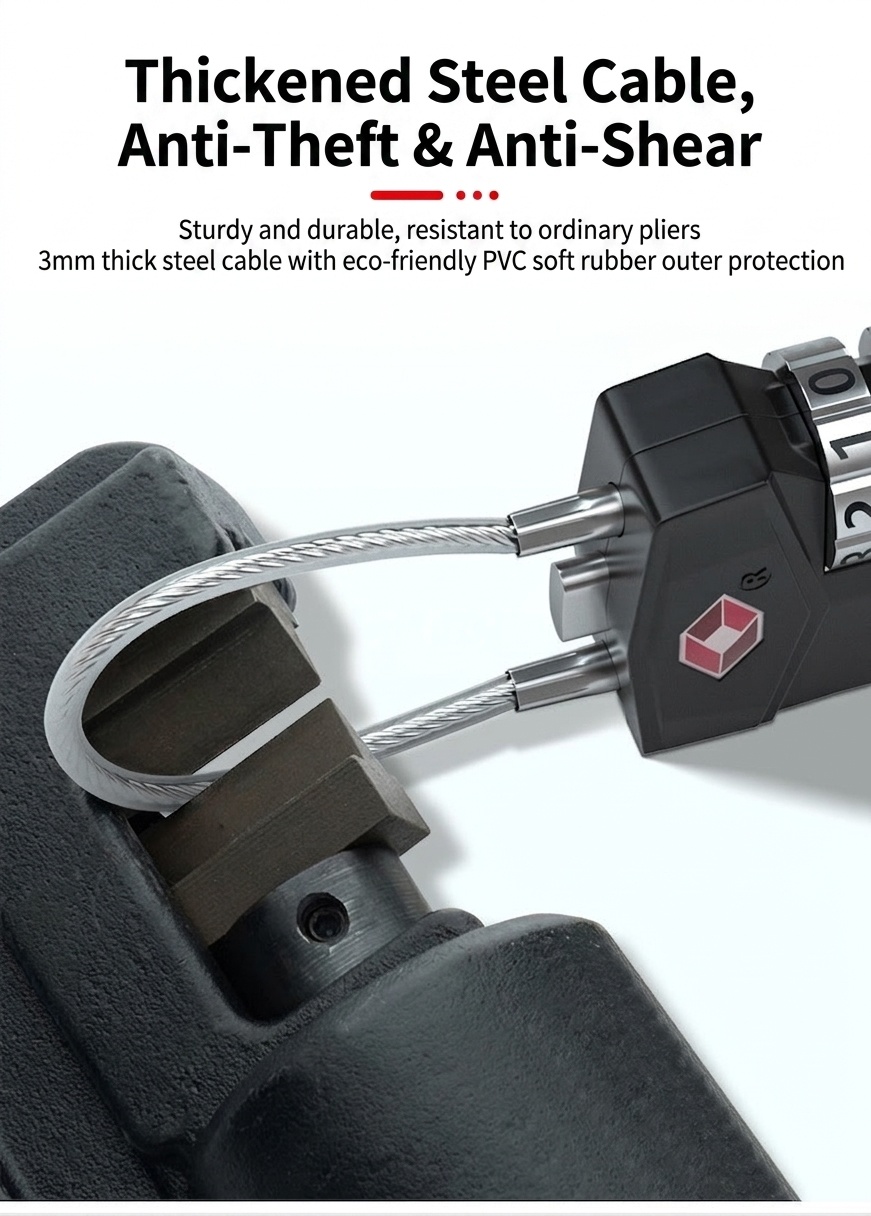 TSA Approved 3-Digit Combination Travel Lock, Zinc Alloy Body with Flexible Steel Cable, Resettable Security Padlock for Luggage, Gym Bag, Suitcase