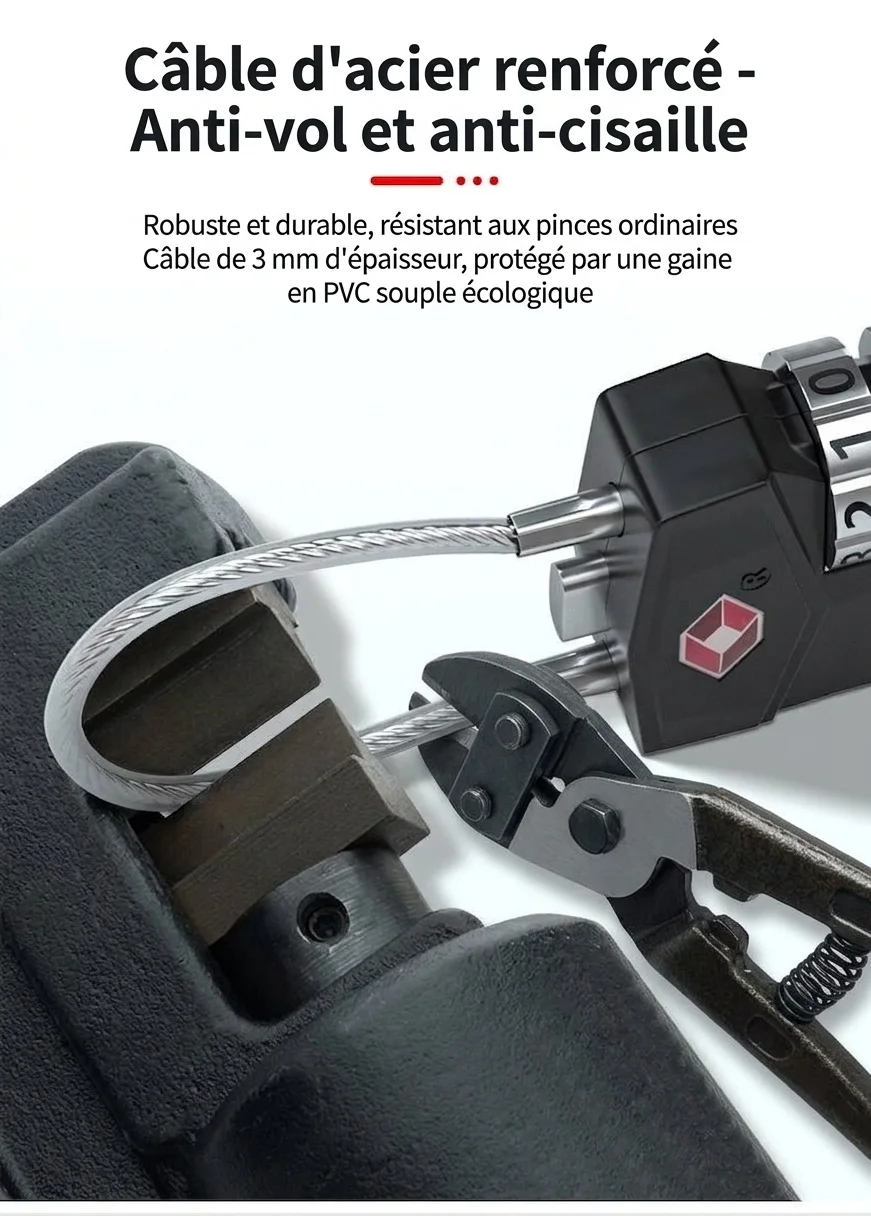 Cadenas de voyage à combinaison 3 chiffres homologué TSA, corps en alliage de zinc avec câble en acier flexible, cadenas de sécurité réinitialisable pour bagages, sac de sport, valise