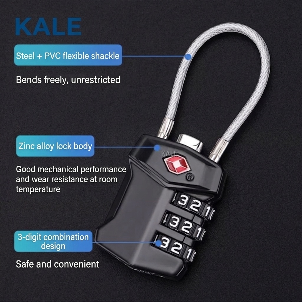 TSA Approved 3-Digit Combination Travel Lock, Zinc Alloy Body with Flexible Steel Cable, Resettable Security Padlock for Luggage, Gym Bag, Suitcase
