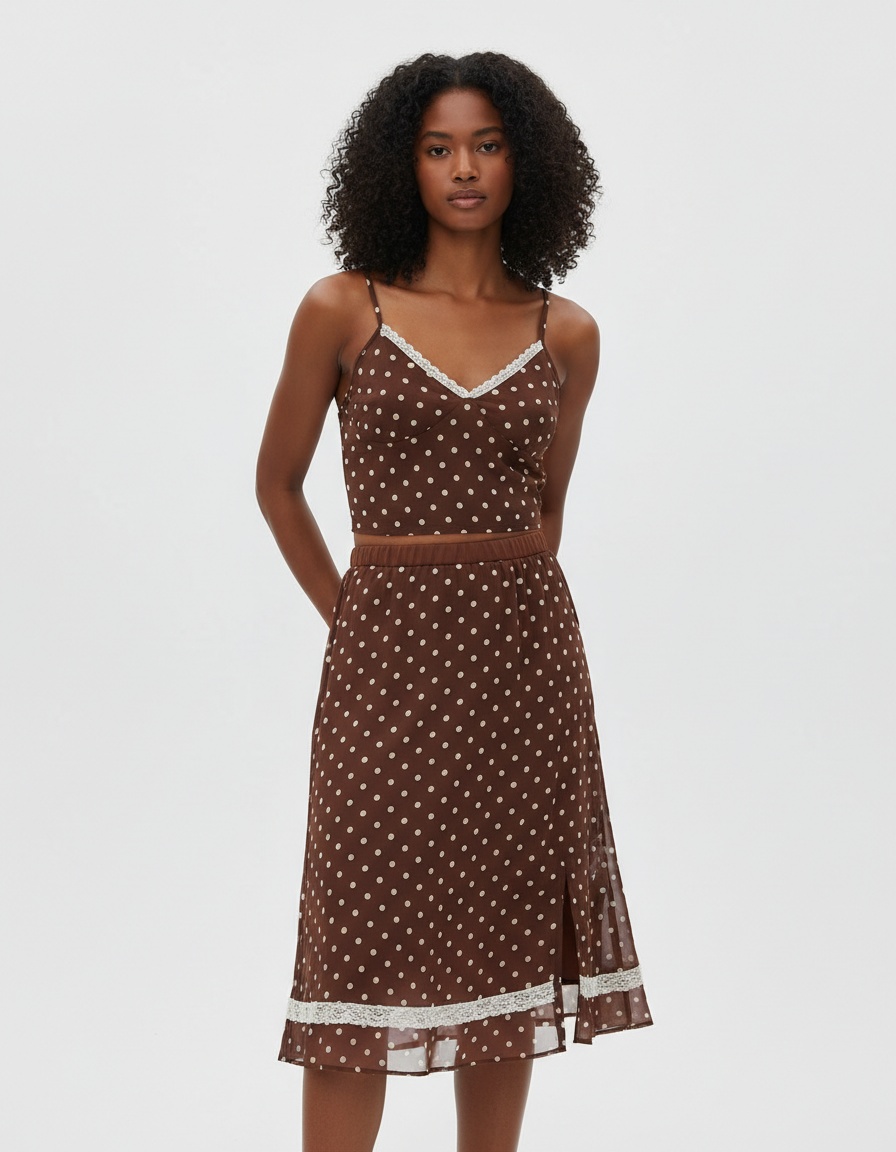 Completo abito canotta a pois stile retrò - Schiena scoperta con volant sexy KUN-00094