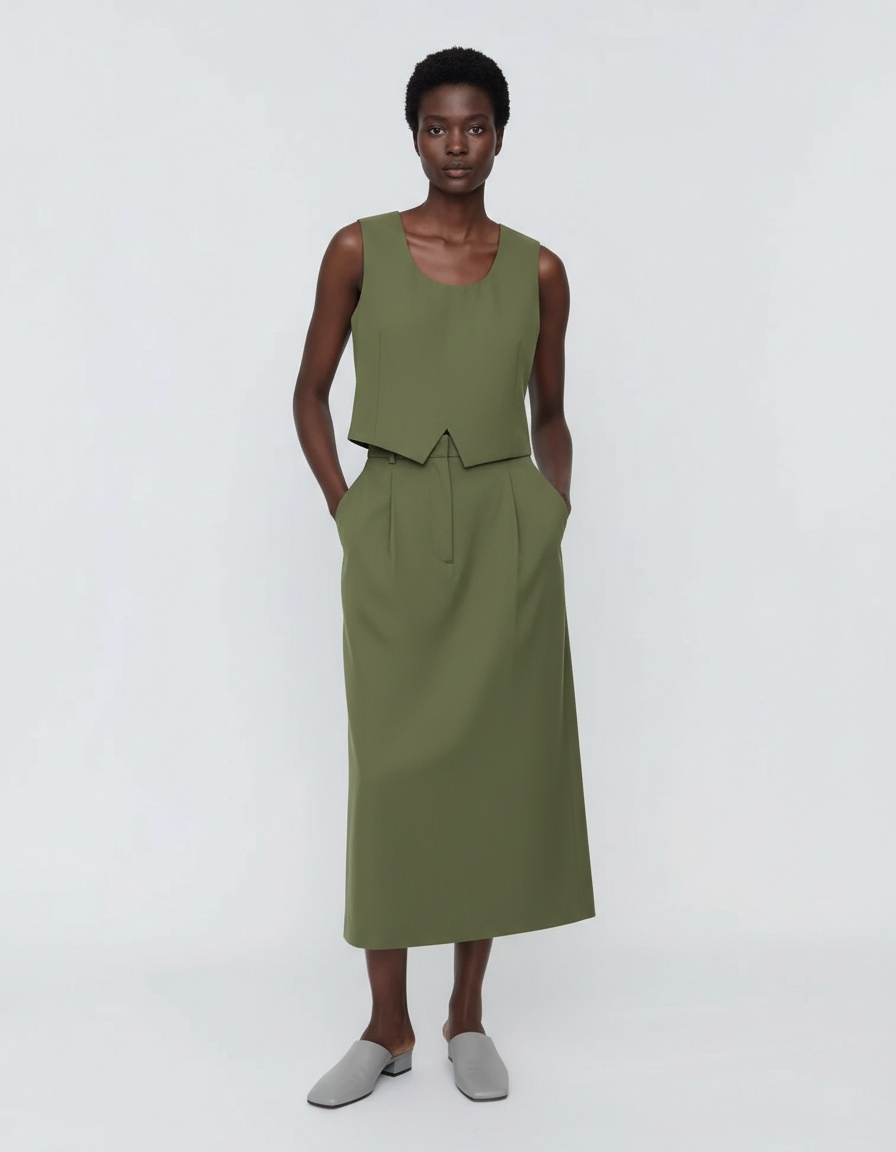 Completo composto da gilet e gonna ricamati con paillettes KUN-00120