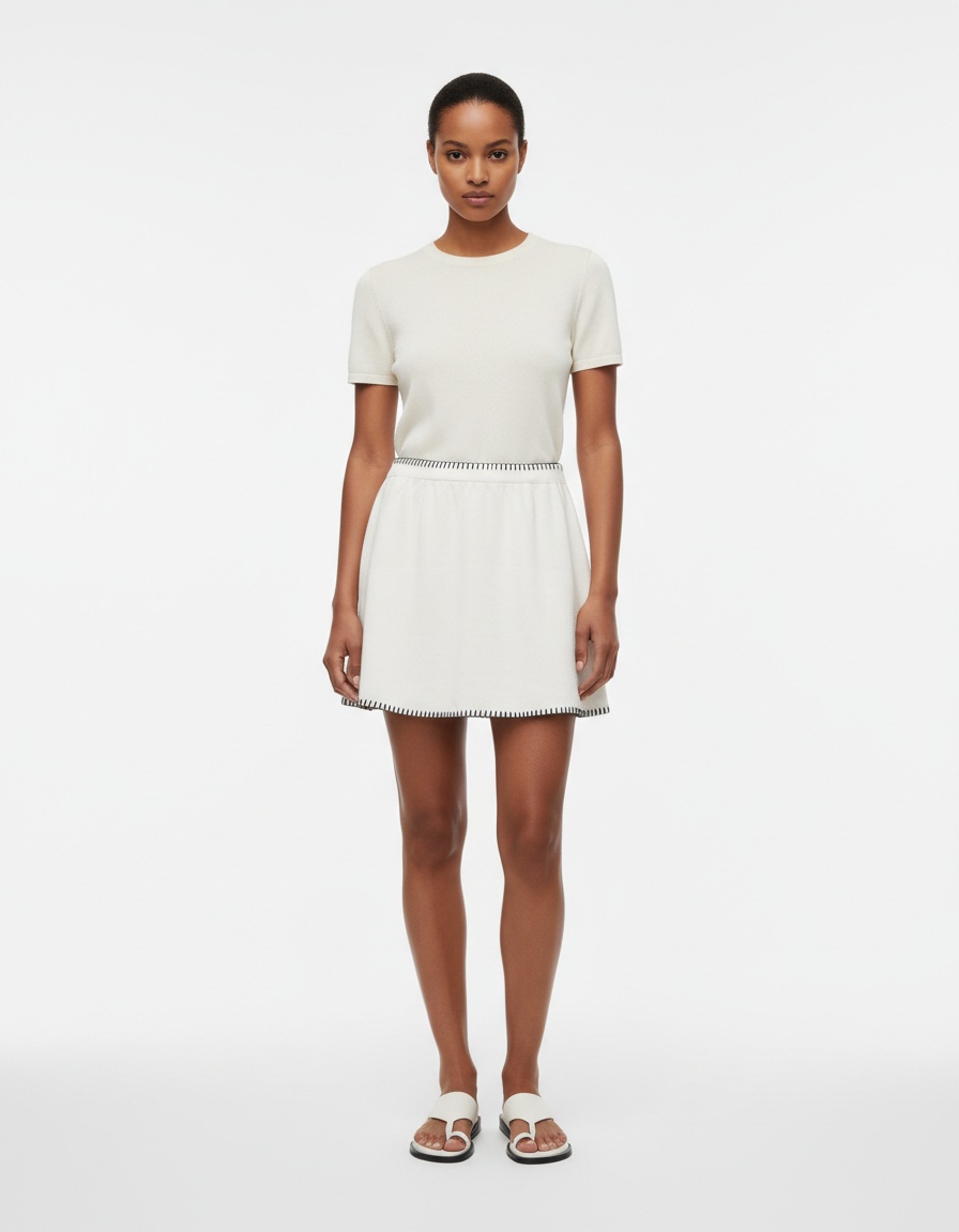 Completo composto da abito e top in maglia - Ricamo a blocchi di colore KUN-00124