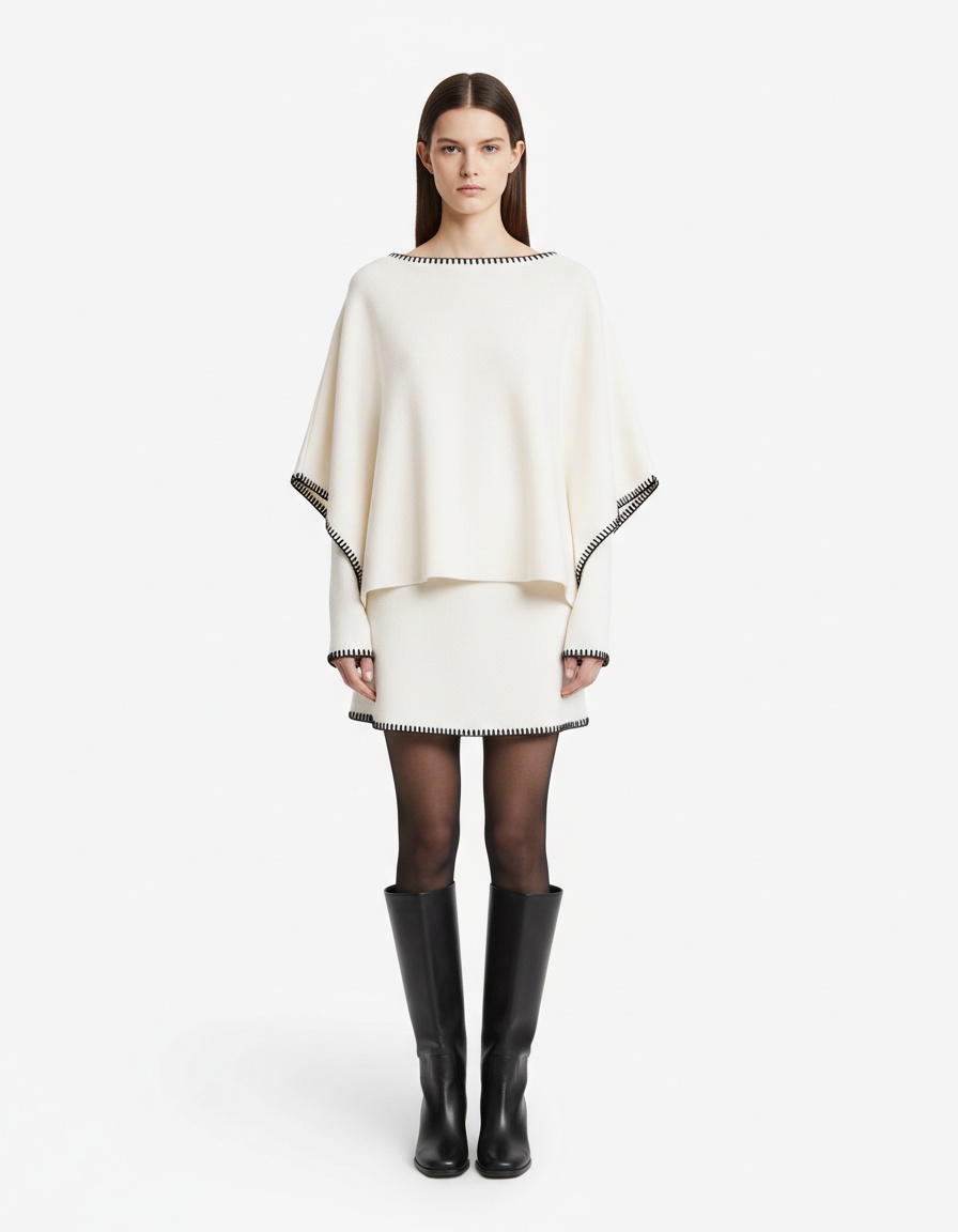 Completo composto da abito e top in maglia - Ricamo a blocchi di colore KUN-00124