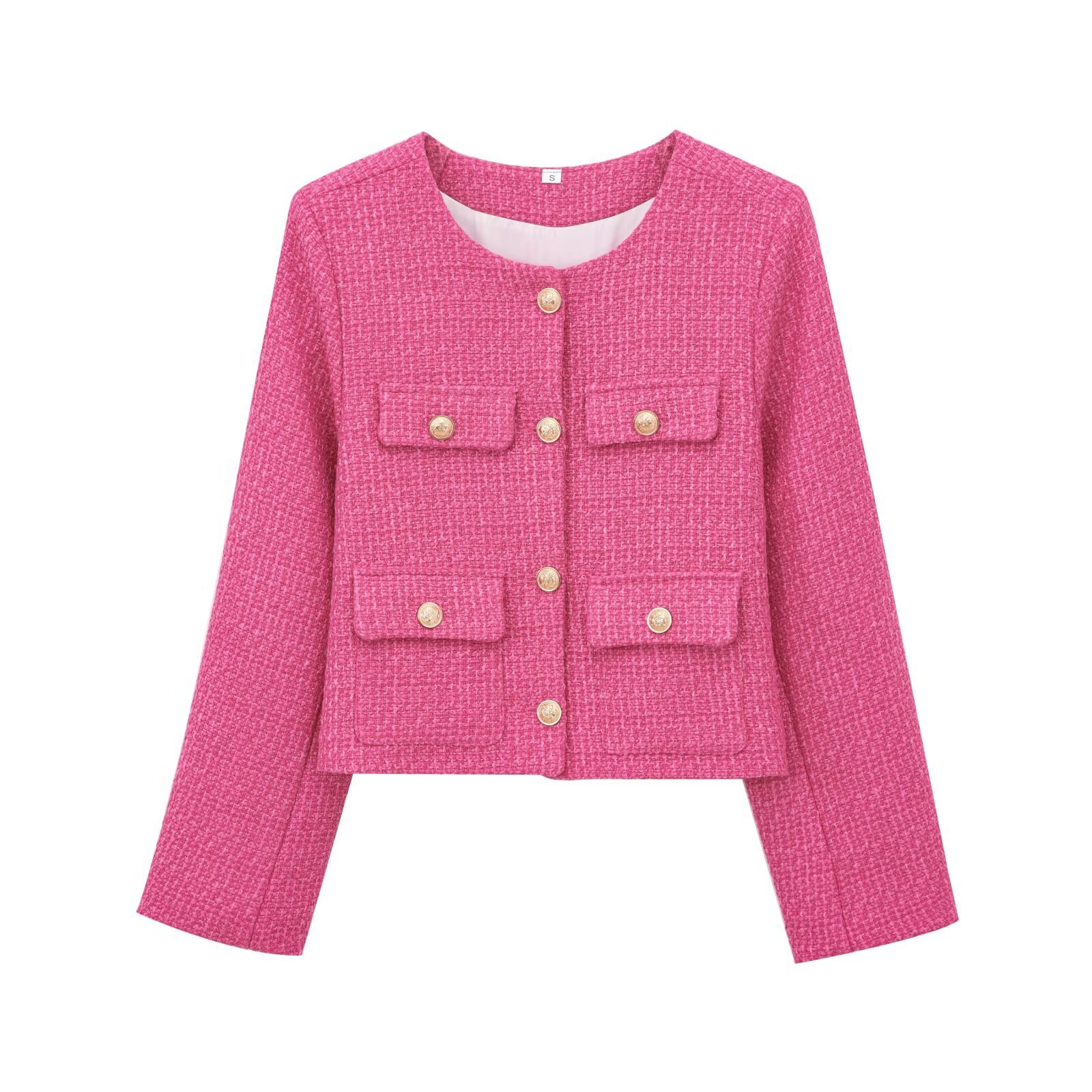 Giacca in tweed testurizzata con spalline imbottite e maniche lunghe KUN-00005