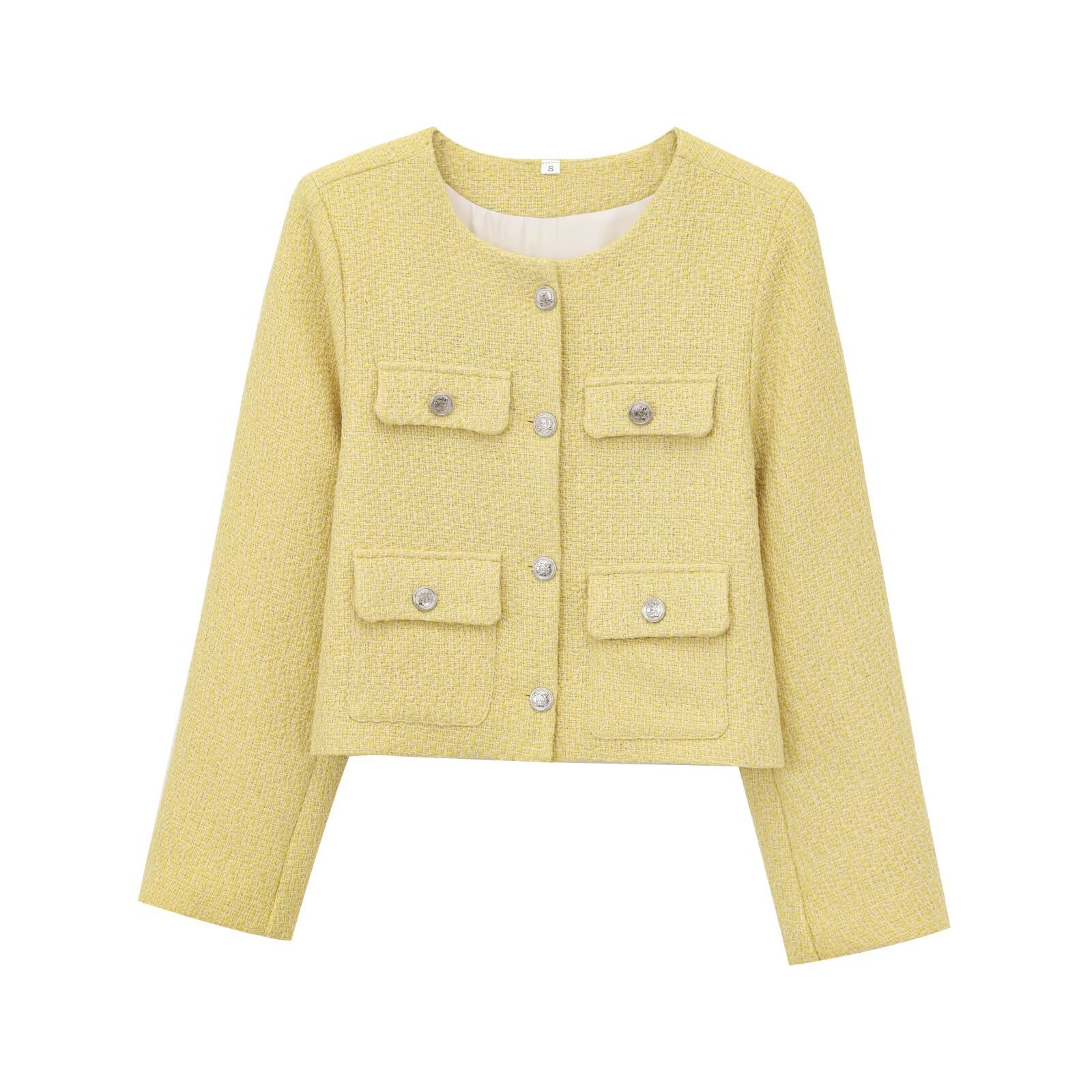 Giacca in tweed testurizzata con spalline imbottite e maniche lunghe KUN-00005