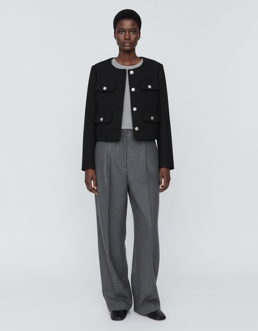 Giacca in tweed testurizzata con spalline imbottite e maniche lunghe KUN-00005