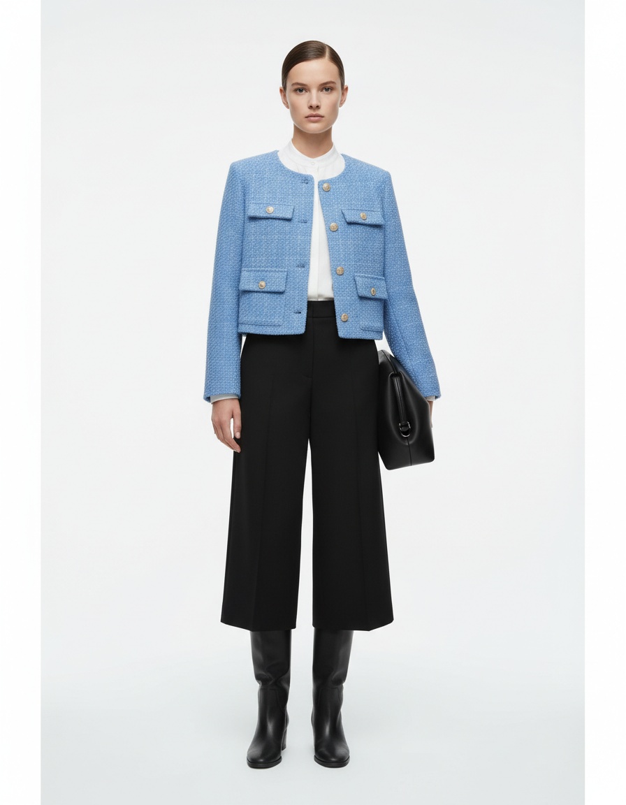 Giacca in tweed testurizzata con spalline imbottite e maniche lunghe KUN-00005