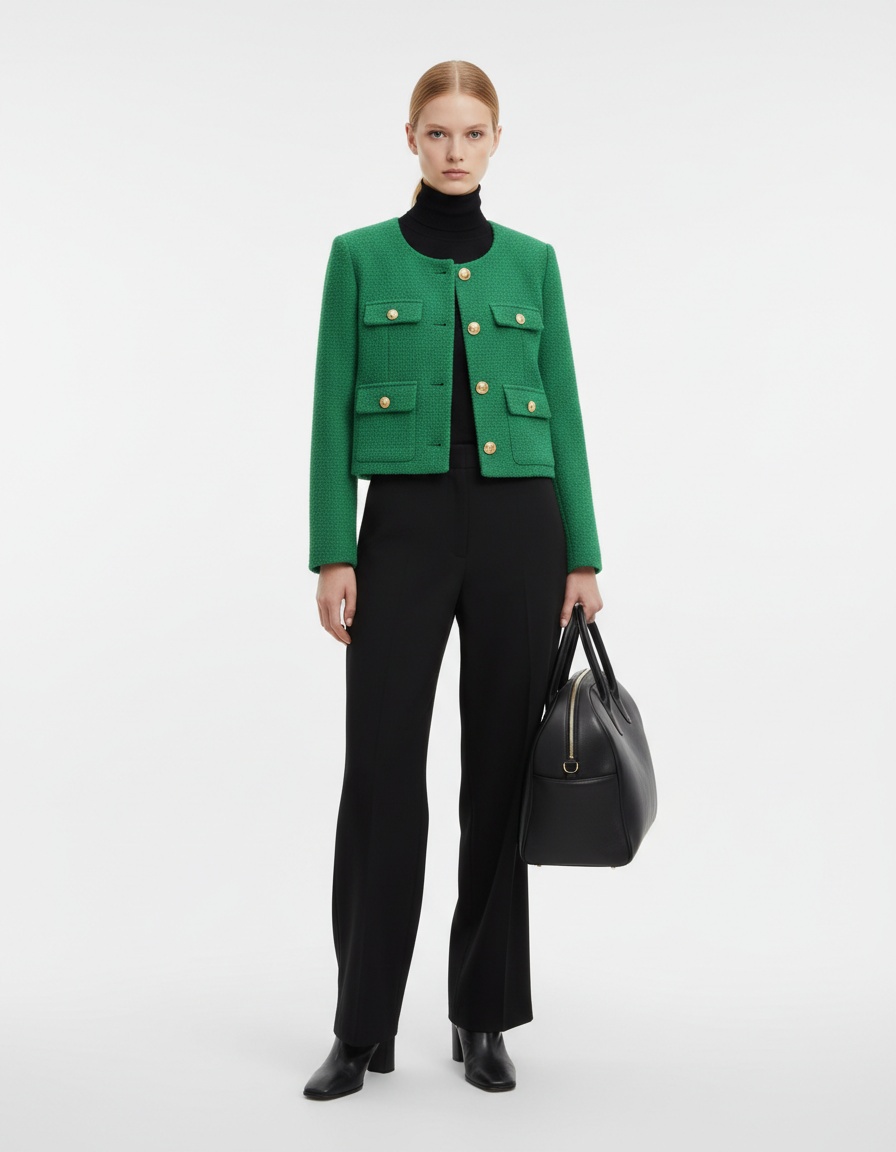 Giacca in tweed testurizzata con spalline imbottite e maniche lunghe KUN-00005