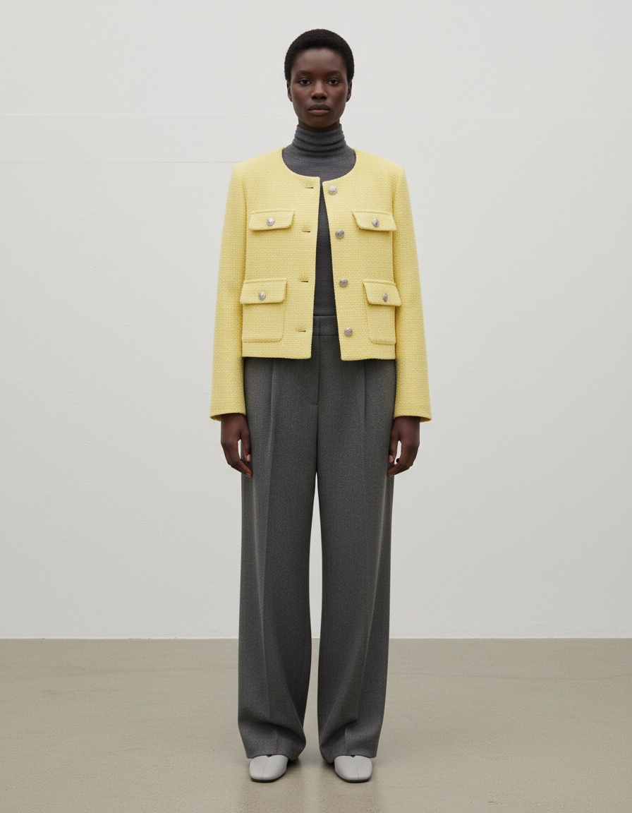 Giacca in tweed testurizzata con spalline imbottite e maniche lunghe KUN-00005