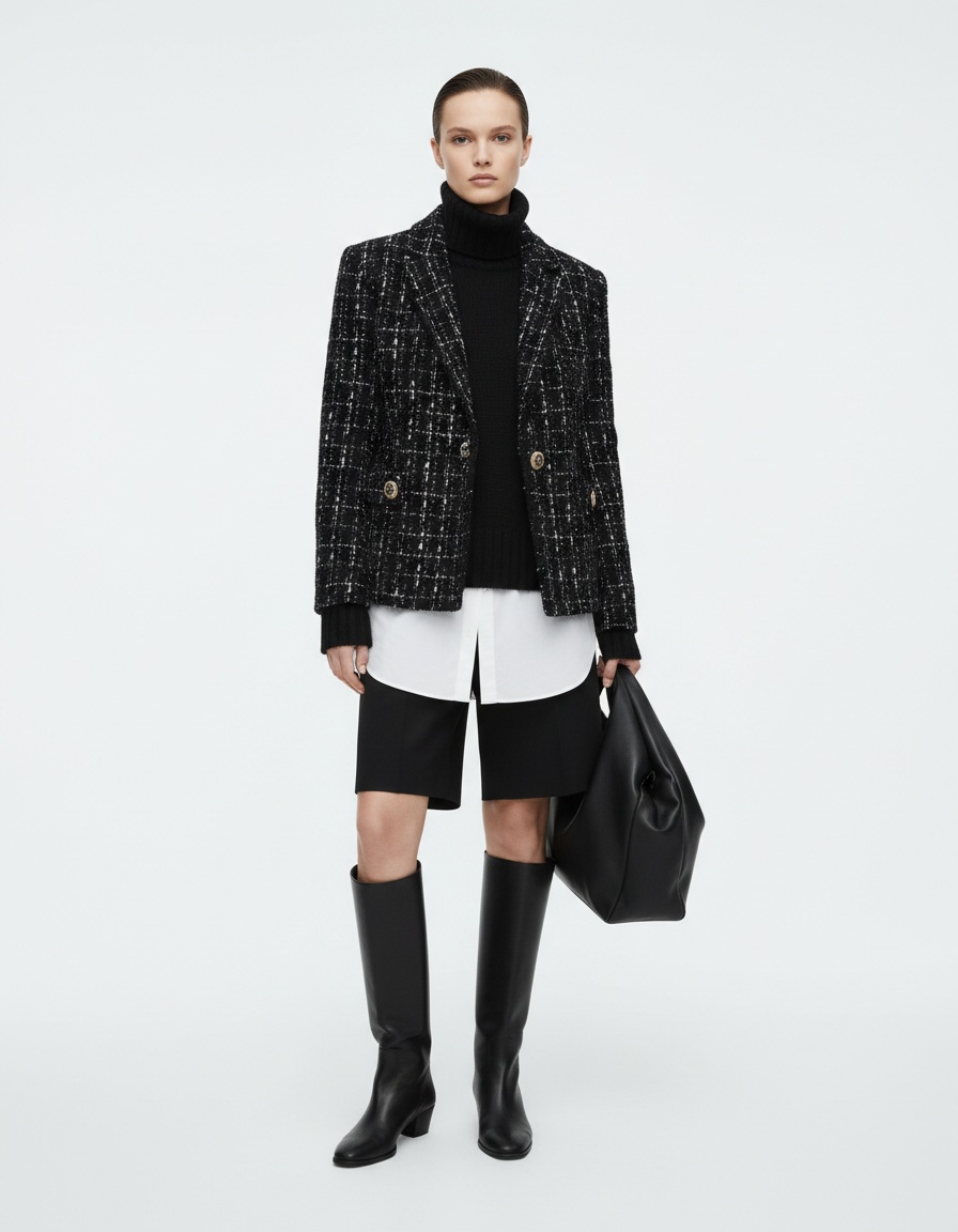 Women's Blazer Metallic Texture High Neck Jacket KUN-00009