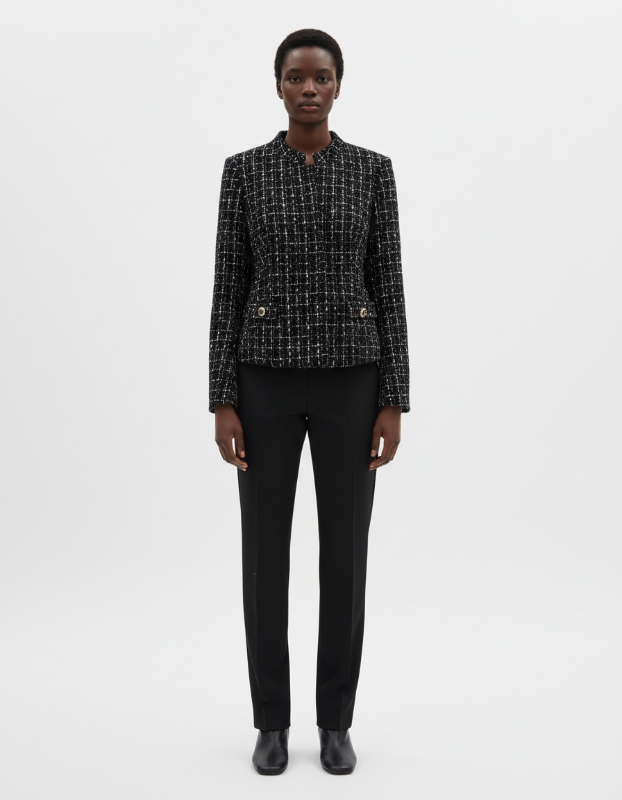 Women's Blazer Metallic Texture High Neck Jacket KUN-00009