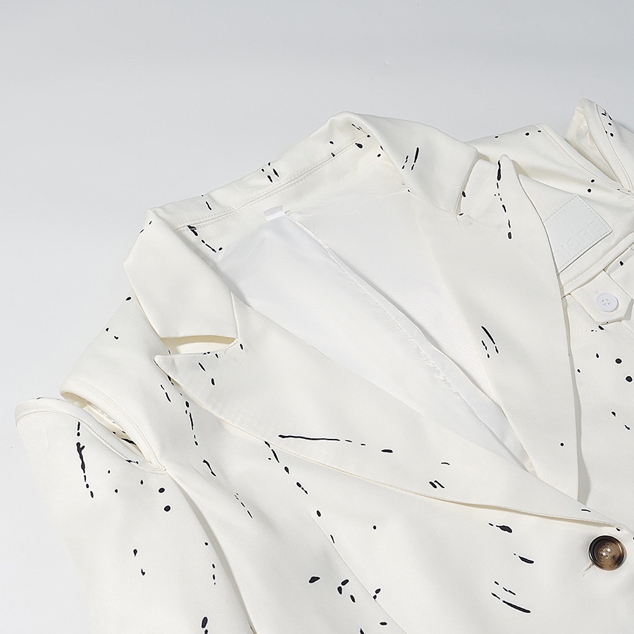 Blazer da donna con scollo a V, spalline imbottite e stampa graffiti, modello decostruito KUN-00021