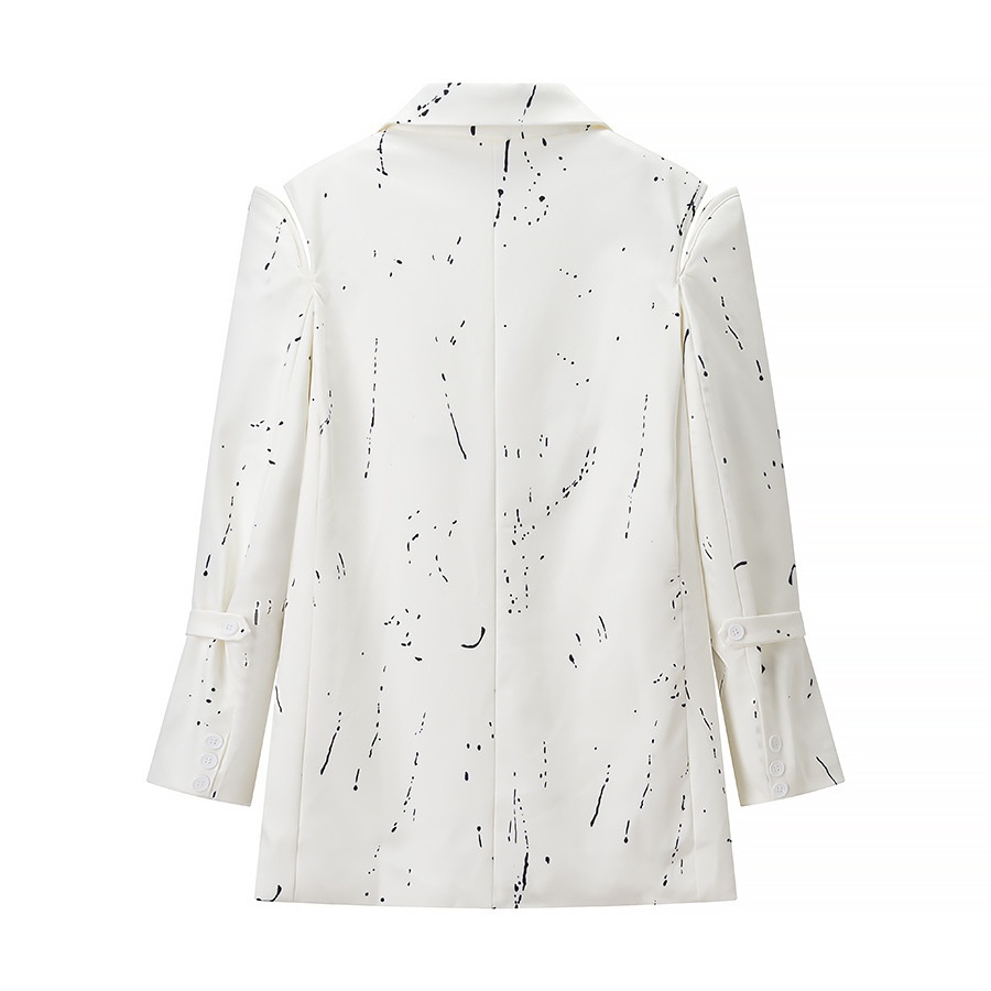 Blazer da donna con scollo a V, spalline imbottite e stampa graffiti, modello decostruito KUN-00021