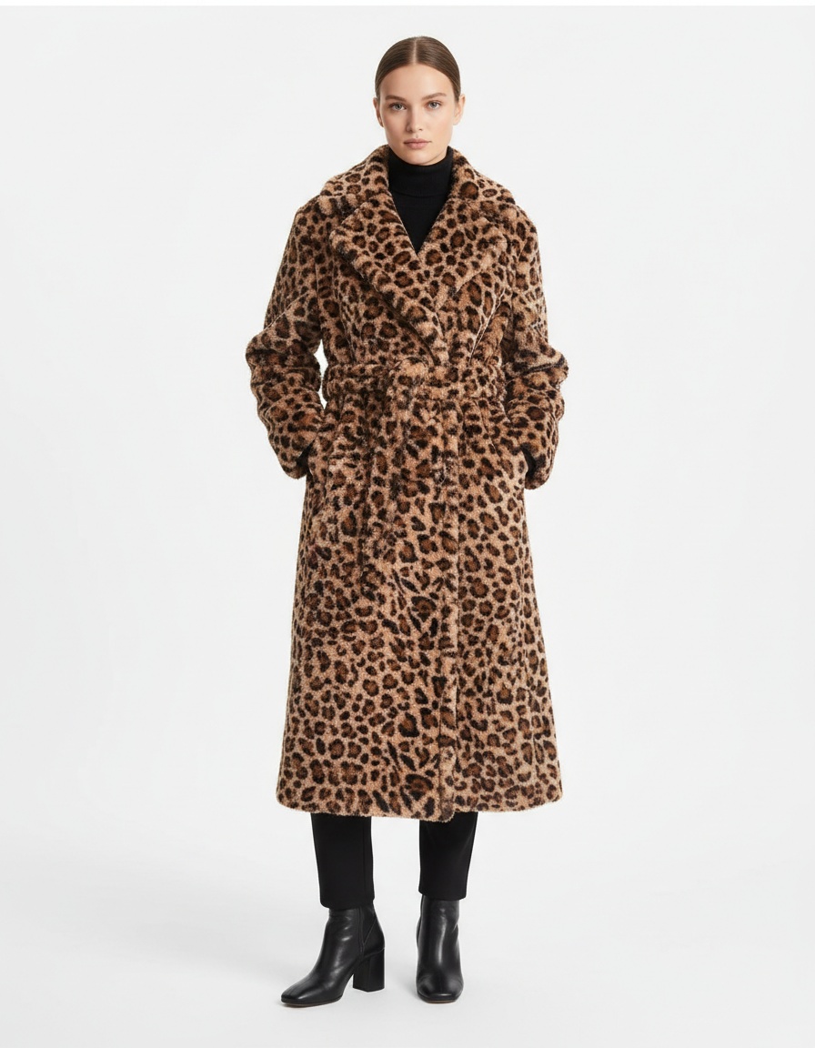 Cappotto con revers a stampa leopardata, capospalla classico alla moda KUN-00001