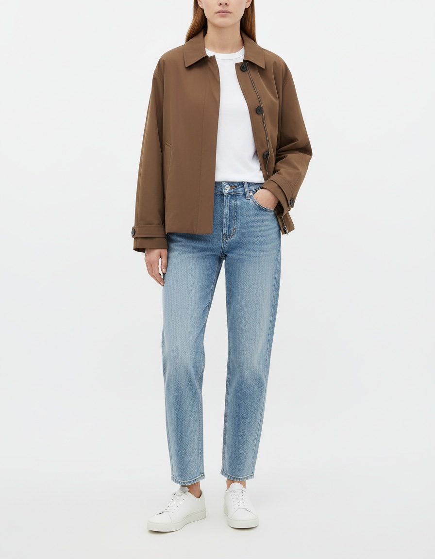 Trench da donna stile retrò, giacca corta con risvolto tinta unita KUN-00006