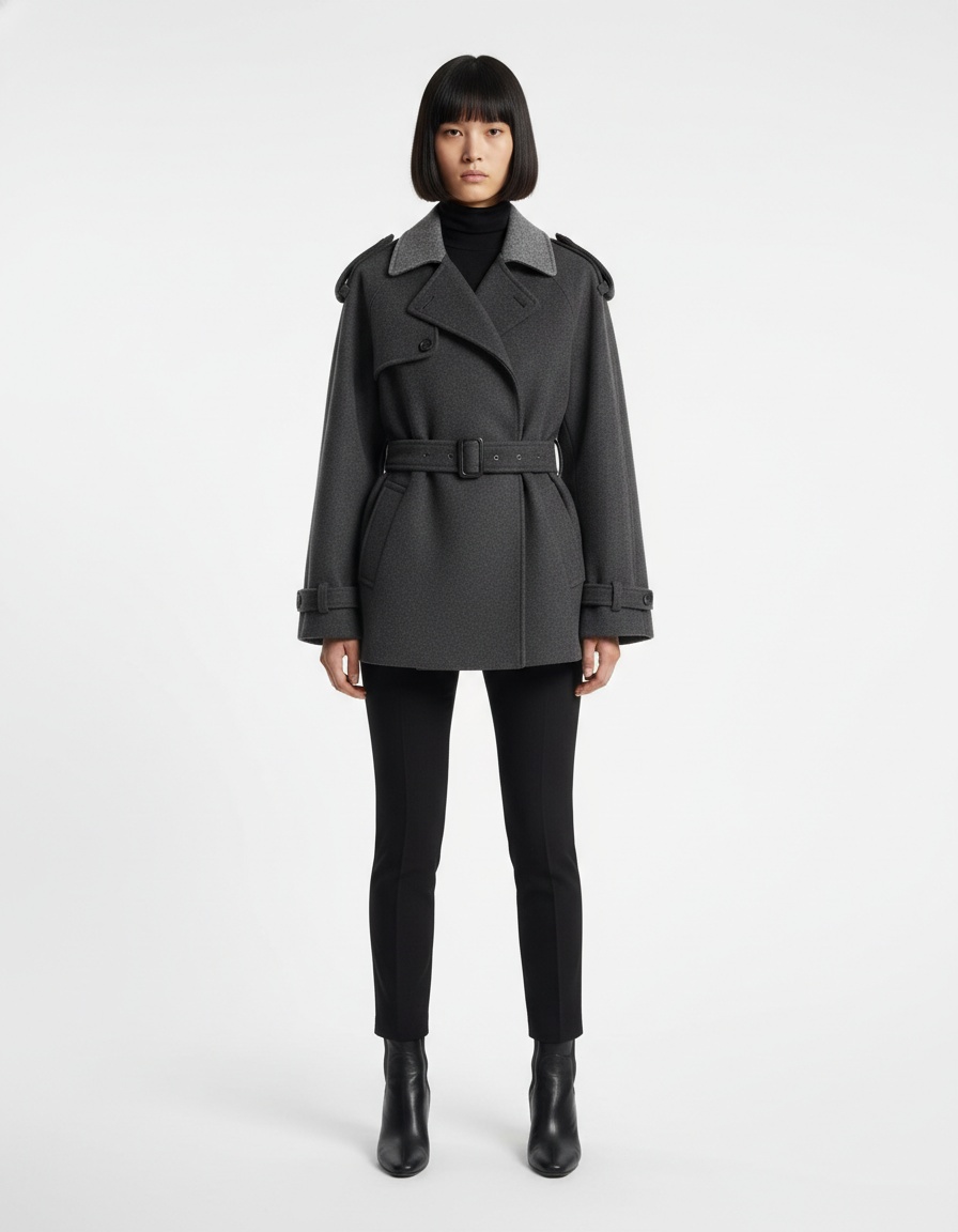 Cappotto corto in misto lana con cintura - Edizione limitata KUN-00014