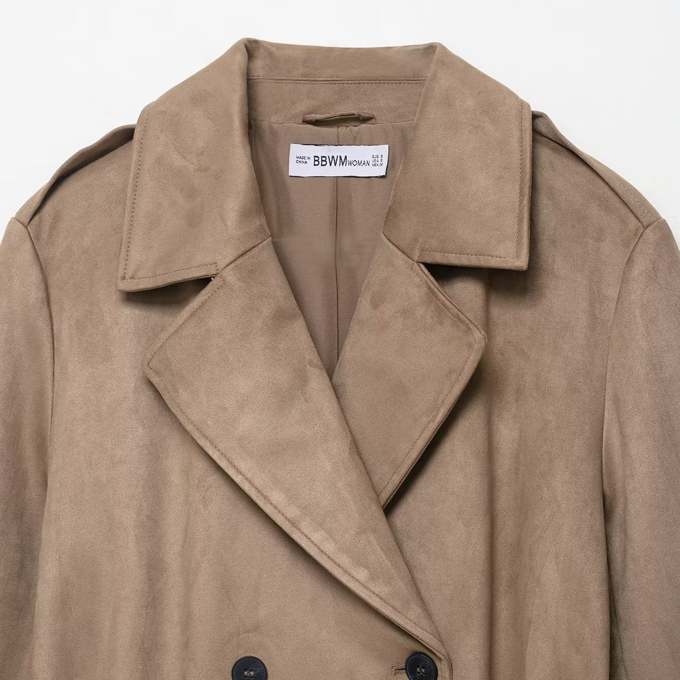 Trench coat in finta pelle scamosciata, elegante e casual, modello KUN-00016