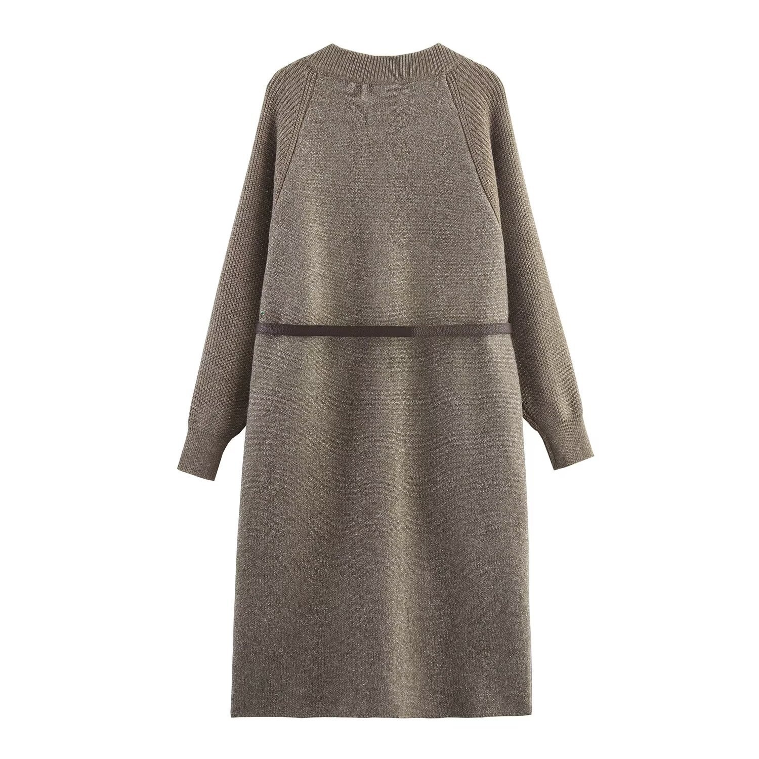 Spolverino in maglia con cintura - Stile europeo KUN-00018