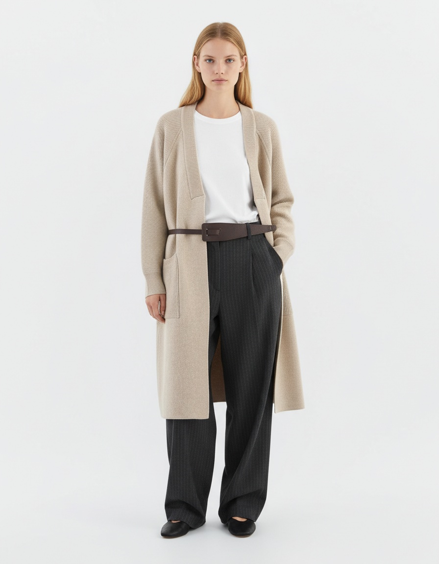 Spolverino in maglia con cintura - Stile europeo KUN-00018