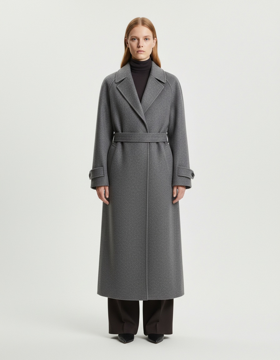 Cappotto in misto lana con cintura, stile retrò chic, modello KUN-00019