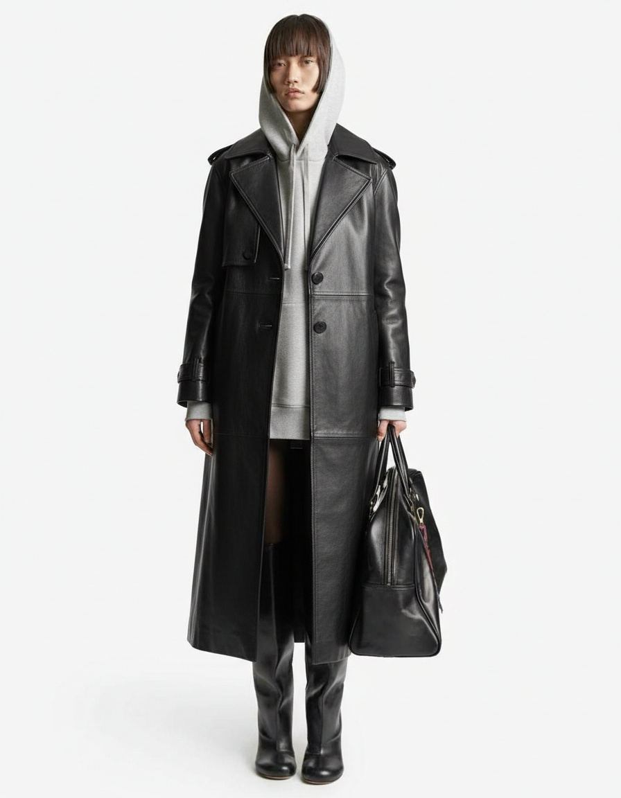 Trench lungo in similpelle - Elegante capospalla casual KUN-00029