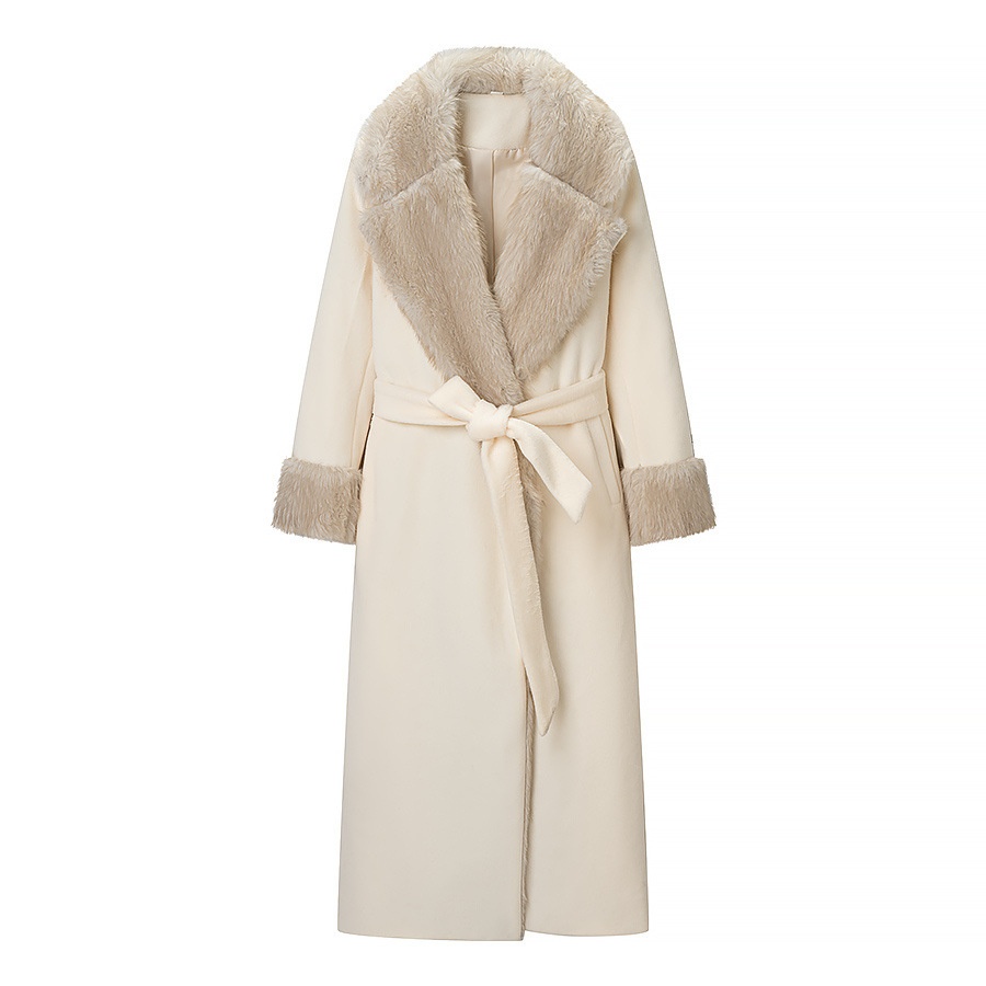 Cappotto in misto lana con collo in pelliccia sintetica - Elegante capospalla da donna KUN-00030