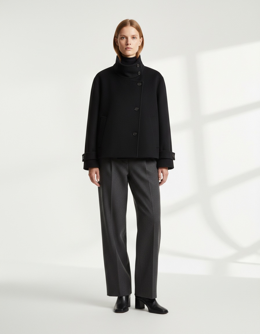 Elegante cappotto corto da donna con collo alto - Stile europeo e americano KUN-00032