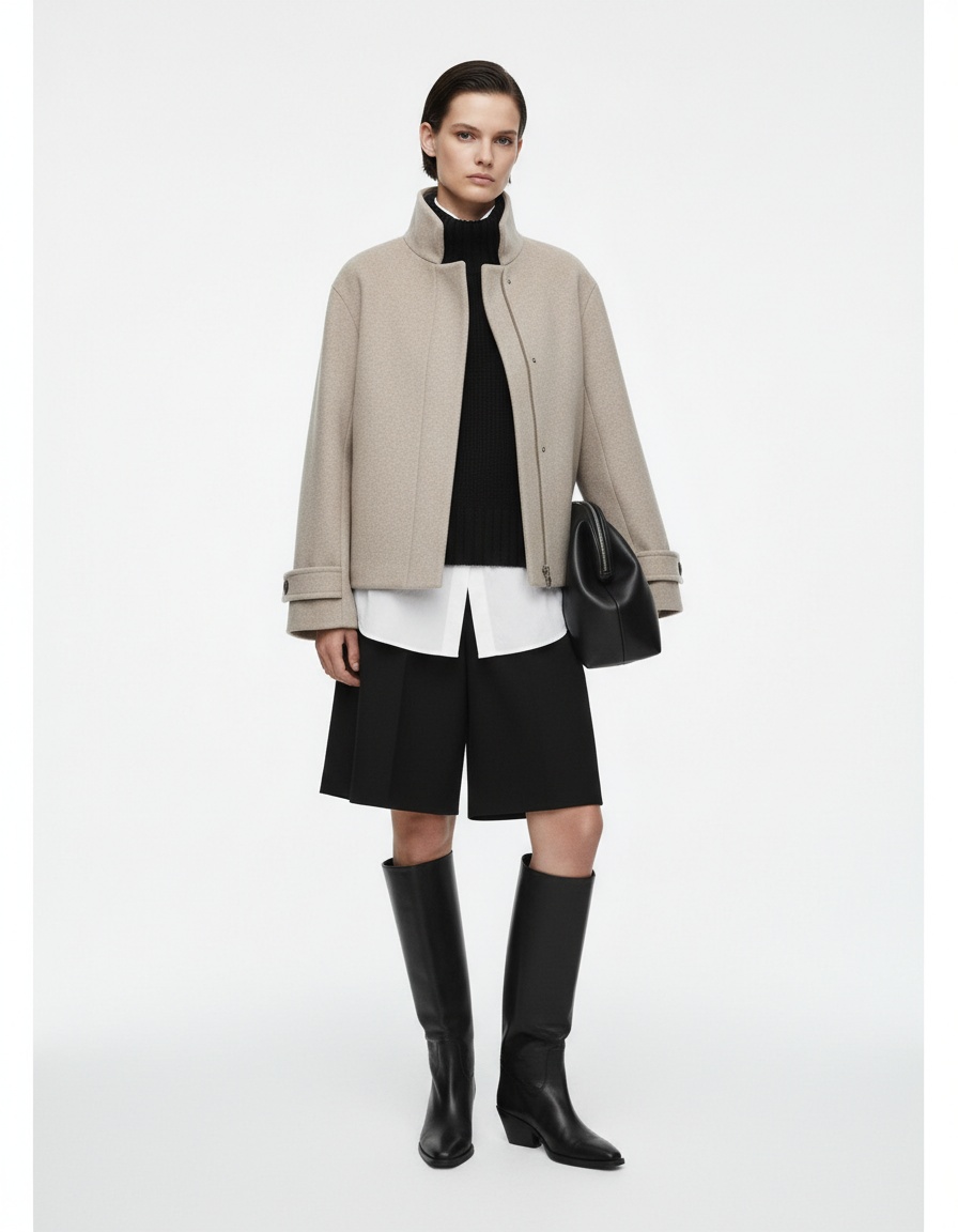 Elegante cappotto corto da donna con collo alto - Stile europeo e americano KUN-00032