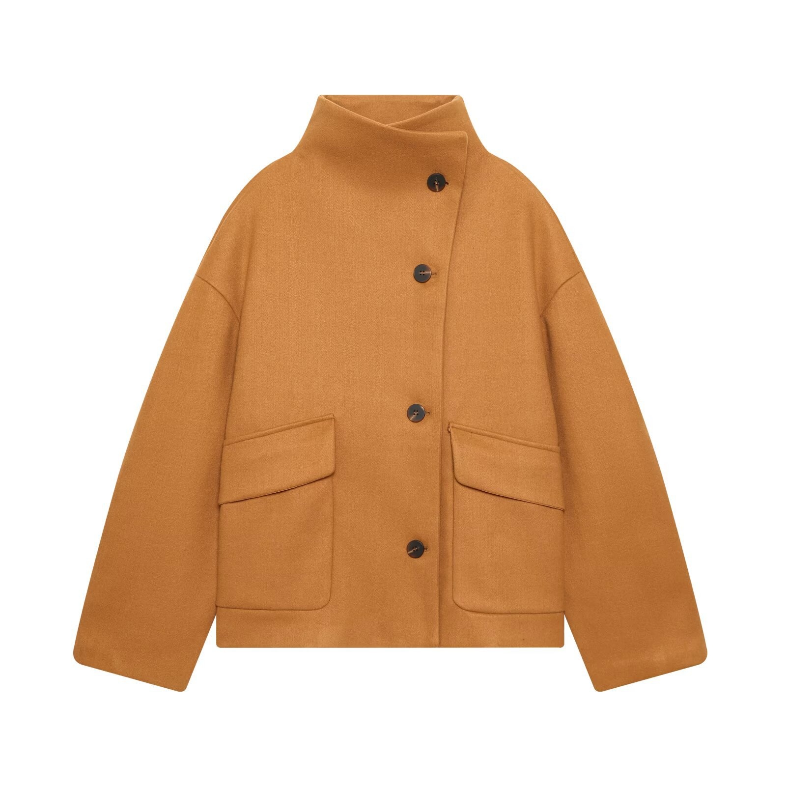 Cappotto a gamba dritta in misto lana - Elegante soprabito con collo alto KUN-00041