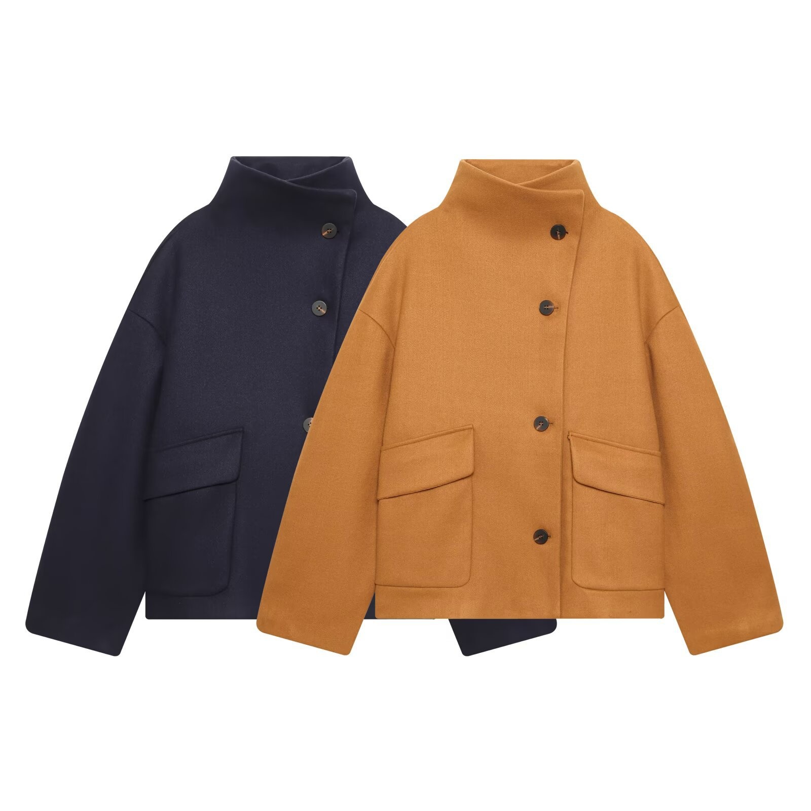 Cappotto a gamba dritta in misto lana - Elegante soprabito con collo alto KUN-00041