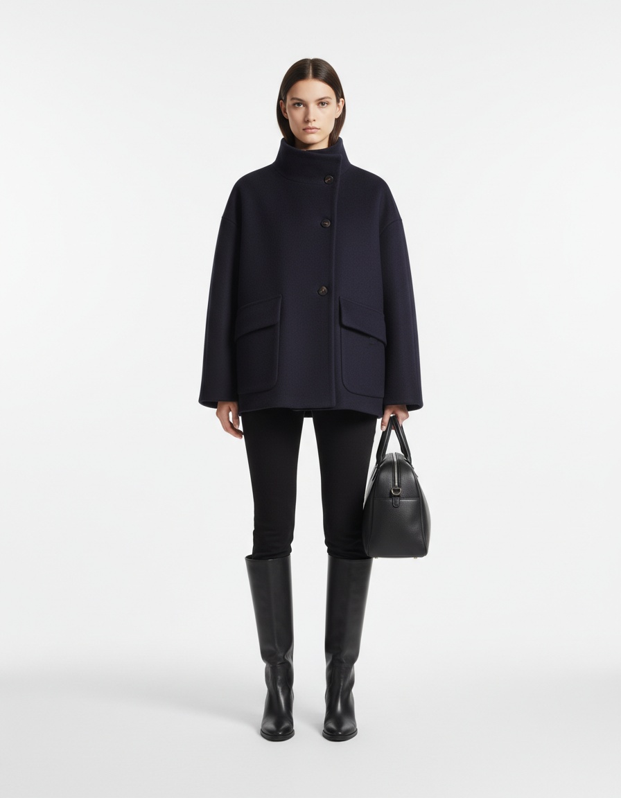 Cappotto a gamba dritta in misto lana - Elegante soprabito con collo alto KUN-00041