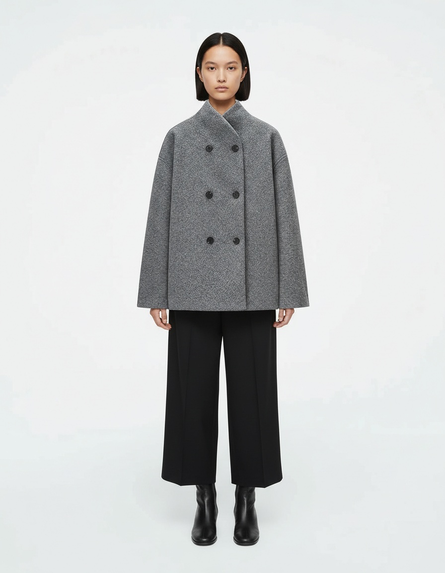 Cappotto in misto lana - Elegante cappotto doppiopetto da donna KUN-00043