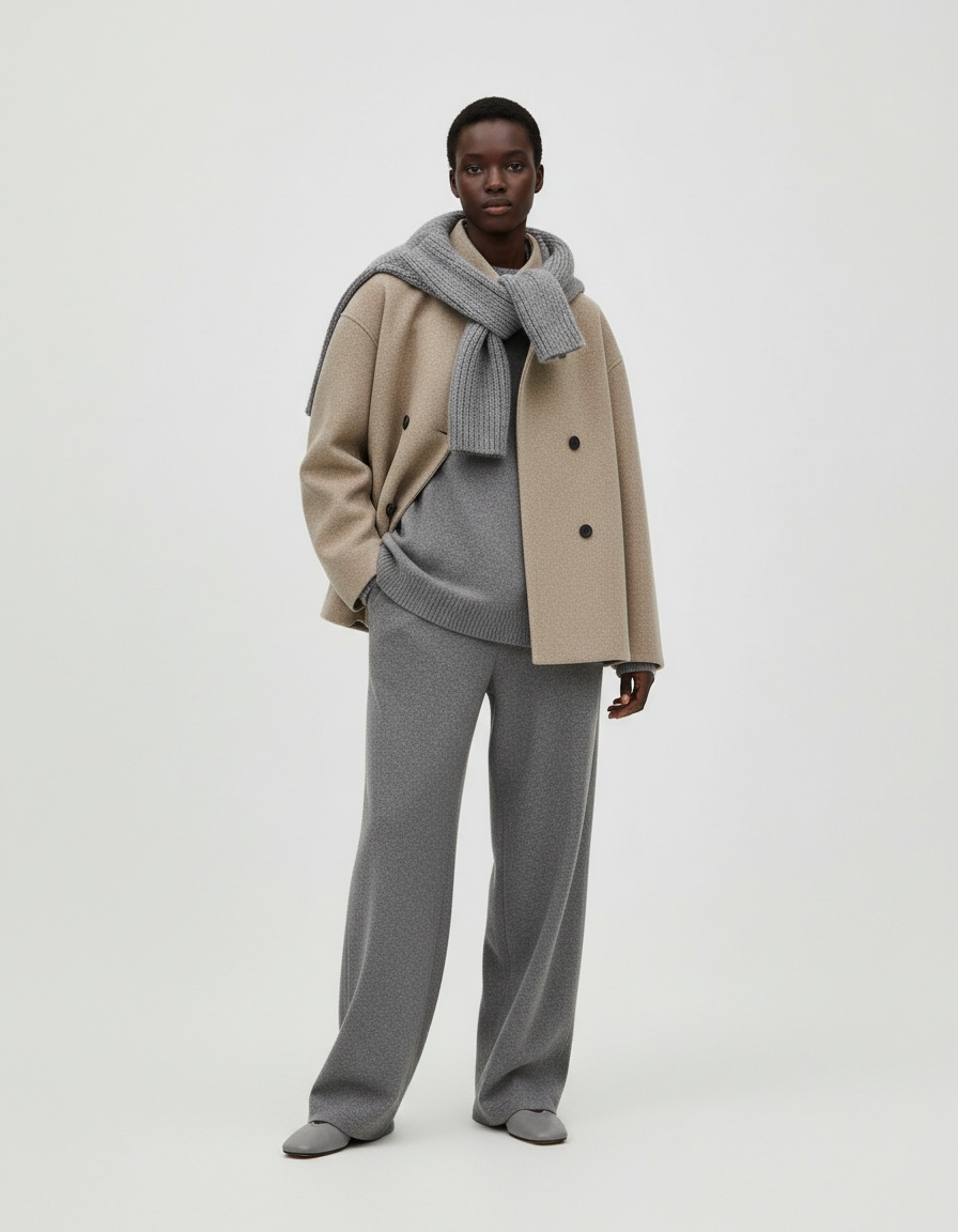 Cappotto in misto lana - Elegante cappotto doppiopetto da donna KUN-00043