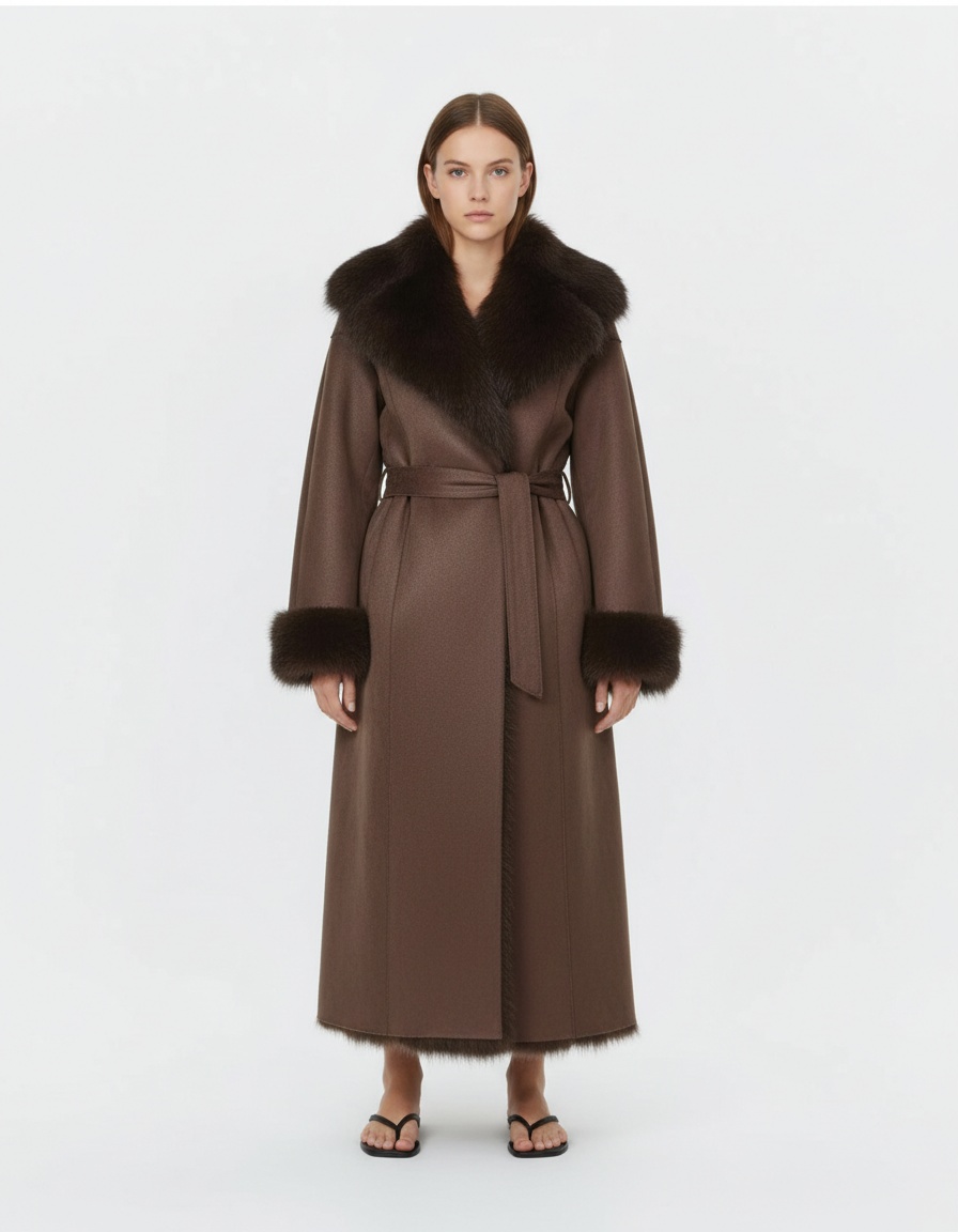 Cappotto da donna in pelliccia sintetica con cintura - Stile europeo KUN-00051