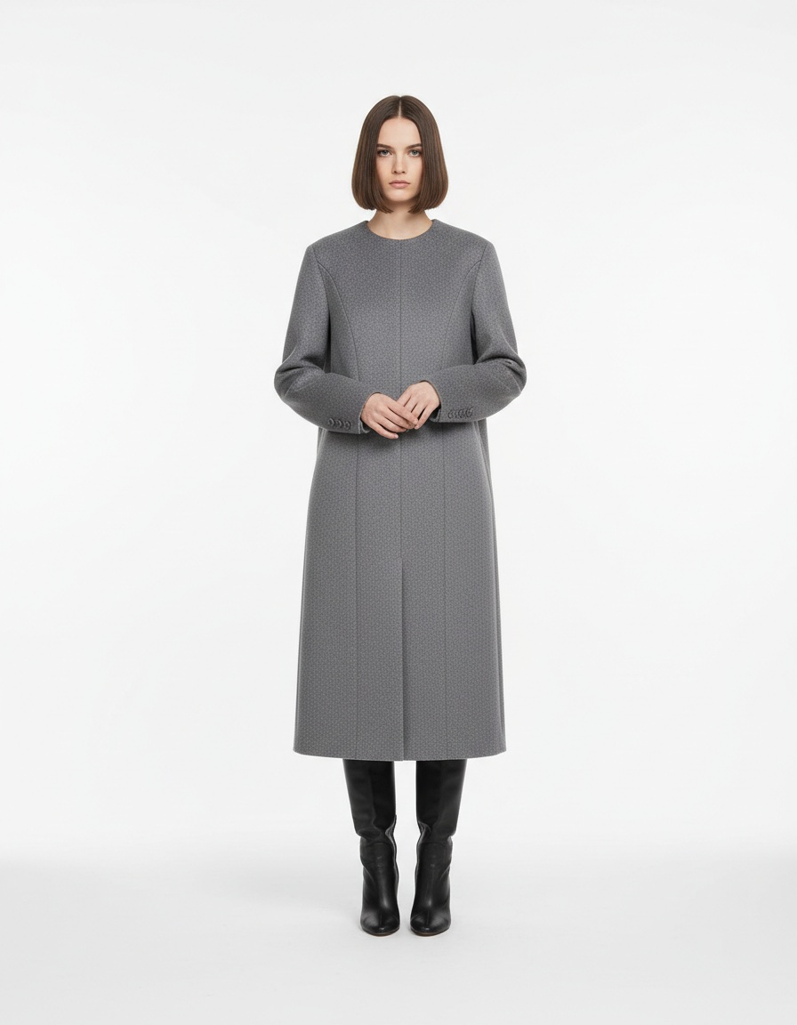 Cappotto lungo in misto lana, elegante, con bottoni, modello KUN-00053