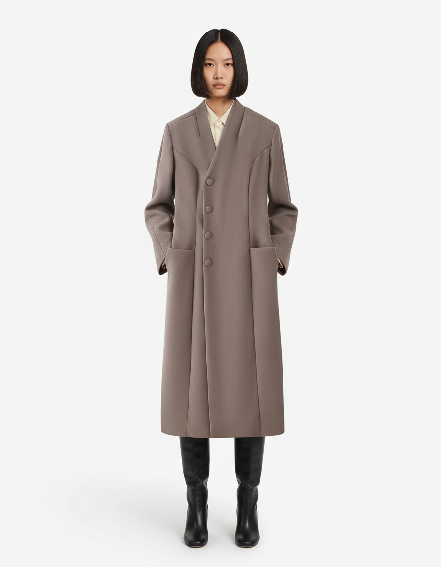 Cappotto in misto lana - Spalline, Dettagli con bottoni KUN-00056