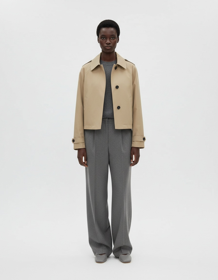 Trench da donna doppiopetto corto, alla moda e casual KUN-00074